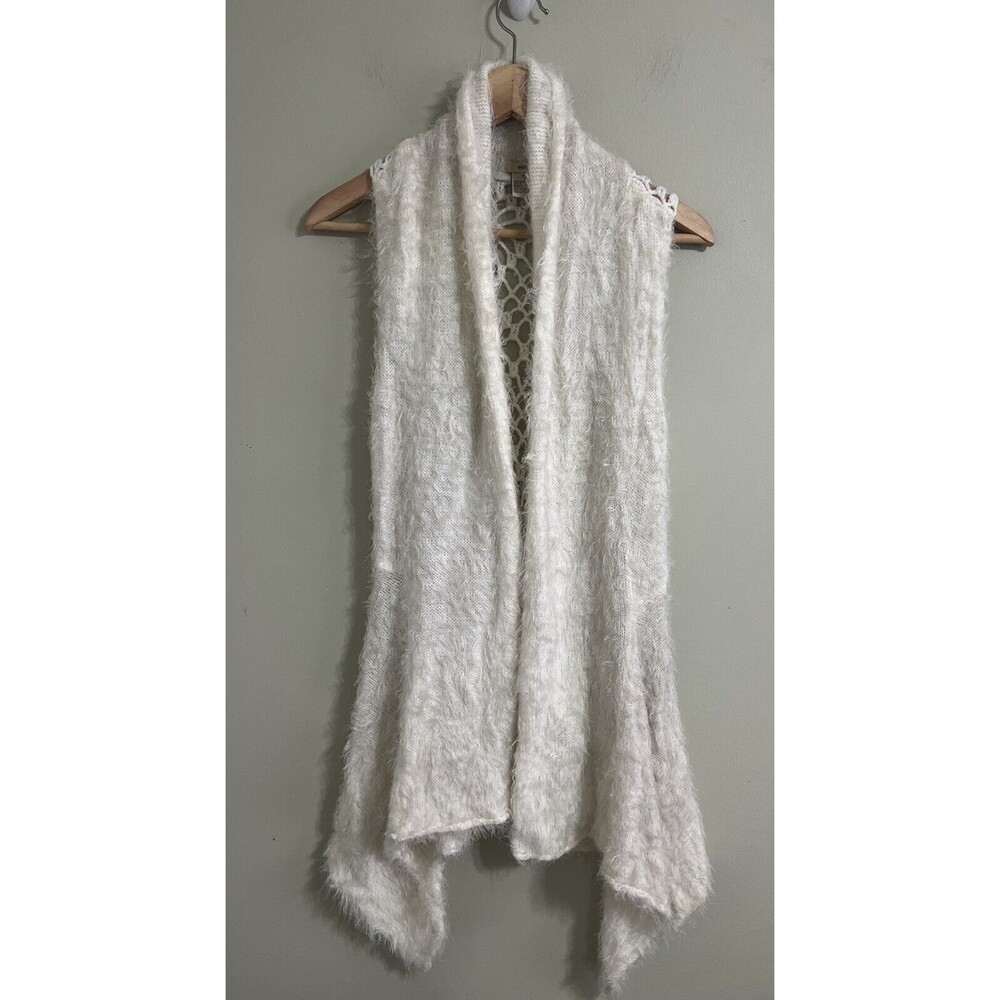 escio Anthropologie Women Sweater White Eyelash Cutout Crochet Vest Fairy Grunge